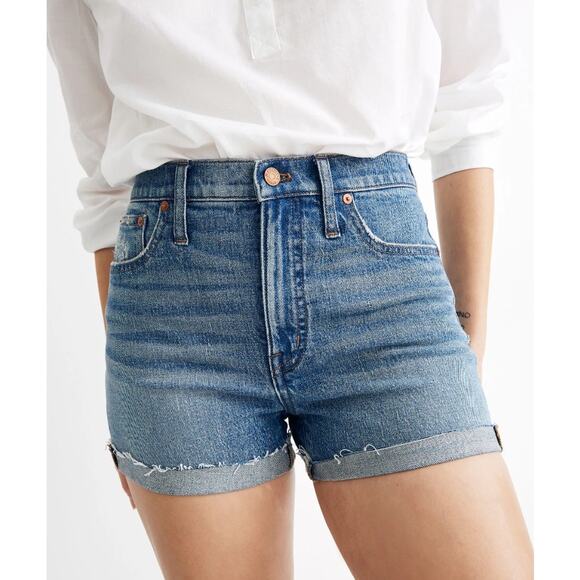 Madewell High-Rise Distressed Denim Shorts in Malden Wash – Size 27 - Picture 2 of 7